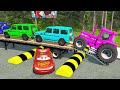 Flatbed Truck Mcqueen | Transportation with Truck - Pothole vs Car #75 | BeamNG.Drive