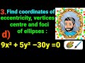 3.d) 9x² + 5y² – 30y =0 Find eccentricity, vertices, centre and foci of following ellipse. Conic sec