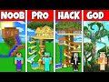 Minecraft Battle: NOOB vs PRO vs HACKER vs GOD! TREE HOUSE WITH WATER SLIDE BUILD CHALLENGE