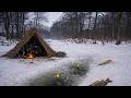 Winter fishing between rivers, camping in the cold season between stoves