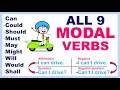 All 9 English MODAL VERBS | Affirmative form | Negative form | Positive + Negative Question forms
