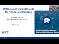 Data Management \u0026 Sharing (DMS) Webinar 3: Metadata and Data Standards for NIDDK Research Data