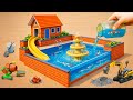 DIY Mini Brick House With Slide, Fountain \u0026 Clear Water Pool | @MinMinTractor