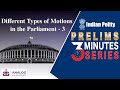Different Types of Motions in the Parliament - 3 | Indian Polity | Prelims 3 Minutes Series