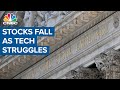 Stocks fall in choppy trading as tech names struggle