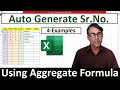Auto Generate Serial Number Using Aggregate Formula in excel | Magic of Aggregate Formula 4 examples