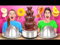 CHOCOLATE FOUNTAIN FONDUE CHALLENGE || Chocolate VS Real Food For 24 Hours By 123 GO! CHALLENGE