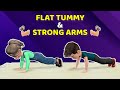 FLAT TUMMY + STRONG ARMS: ARM \u0026 CORE EXERCISES FOR KIDS (15 MINUTES)