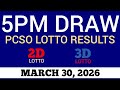 Lotto Result Today 5pm Draw March 30, 2026 Swertres Ez2 PCSO Live Result