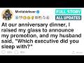 At our anniversary dinner, I raised my glass to announce my promotion, [FULL STORY]