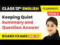 Keeping Quiet - Summary and Question Answer | Flamingo Book Poem 3 | Class 12 English (2022-23)