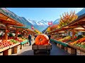 MORNING WALKING TOUR IN SWITZERLAND 🇨🇭 ORGANIC FARMERS MARKET \u0026 SWISS ALPS VILLAGE 4K