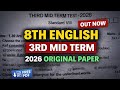 Samacheer Kalvi 8th English 3rd Mid Term Exam 2026 | Original Question Paper PDF Download 🔥