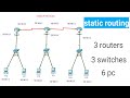 Configure IP static routing in Hindi | Static Routing using 3 routers, 3 Switches, 6 Pc