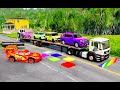 Flatbed Truck McQueen | Transportation with Truck - Pothole vs Car #49 | BeamNG.Drive Gameplay