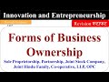 Forms of business ownership, form of ownership, Innovation and Entrepreneurship, aktu mba lectures