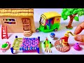 DIY How to make polymer clay miniature House, Auto Rickshaw, Kitchen set, Hand pump, Tree, Charpai 