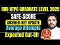 RRB NTPC GRADUATE LEVEL EXAM 2015 SAFE-SCORE, AVERAGE ATTEMPTS, EXAM LEVEL.
