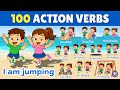 100 Action Words (Verbs) in English | Learn Vocabulary with Sentences for Kids \u0026 Toddlers