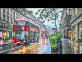 London Heavy Rain Walk | Central London City Streets Walking Tour in Rainy West End | 4K HDR