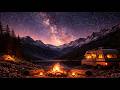 Deep Sleep Mountain CAMPFIRE with Camper Van , Milkyway , Stress Relief, Fire, Meditation - ASMR