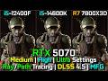 i5-12400F vs i5-14600K vs R7 7800X3D 🔥 RTX 5070 Gaming Test | RT/PT + DLSS 4.5 \u0026 MFG | 1080p \u0026 1440p