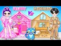 K-Pop Demon Hunters: Cardboard vs Fluffy Big Doll House Makeover! | DIY Fashion Paper Dolls