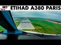Pilotsview ETIHAD AIRBUS A380 into Paris CDG