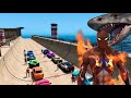 GTA 5 Mega-Ramp: Superheroes vs. Scarred Sharks \u0026 UFO Attack!