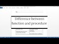 Difference Between Function And Procedure In PL-SQL | Oracle/ PL-SQL Interview Question