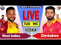 West Indies vs Zimbabwe 44th T20 | WI vs ZIM Live Score T20 World Cup