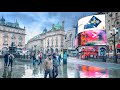 London Walk of Stormy West End - Grey, Wet \u0026 Windy City Streets - 4K HDR 60FPS