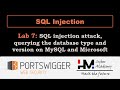 SQL Injection 7 | SQL injection attack querying the database type and version on MySQL and Microsoft