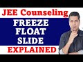 Freeze Float Slide JoSAA Counselling procedure Choice Filling Registration date Fee NIT IIIT IIT JEE
