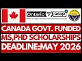 Canada Government Scholarships 2026 for Masters \u0026 PhD Students | Ontario Graduate Scholarship (OGS)
