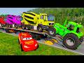 Flatbed Truck McQueen | Transportation with Truck - Pothole vs Car #114 | BeamNG.Drive Gameplay
