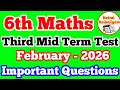 6th Standard Maths Third Mid term Test Important Questions February-2026 English Medium
