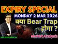 Nifty Prediction \u0026 Sensex Analysis for Tomorrow MONDAY 2 MAR 2026 | Nifty 50 Bank Nifty Tomorrow