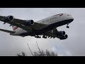 British Airways A380. 2 G0-AROUNDS!  Lands 3rd try. Stormy winds at London #Heathrow. 13 March 2023