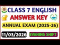 class 7 English paper solution 2026/ Evening shift/ English  answer key class 7/annual exam 2025-26