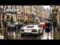 London's Ultra Expensive Neighborhood Rainy Walking Tour | How Rich People Live! True [4K]