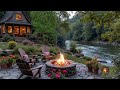 Soothing Piano Music \u0026 Fireplace for Studying 🌿 Spring Morning at Lakeside Porch