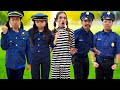 Emma and Jannie Pretend Play as Police Officers Routines at Work | Kids Dress Up Costumes