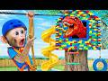 Macaquinho Bon Bon vira Superheroes e constrói uma LEGO Tree House com um T Rex usando zipline