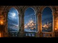 Moonlit Fae Tower Interior Overlooking Glowing City | Dark Fantasy Reading Projector Ambience 1 Hour