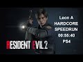 RESIDENT EVIL 2 REMAKE Leon A Hardcore Speedrun in 00:55:40 PS4 World Record JUL/24/2022