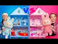 Pink vs Blue DIY Dollhouse Challenge for Labubu Toys with Stephi and Eva