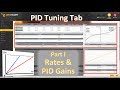 Betaflight PID Tuning tab: Rates and PID Gains