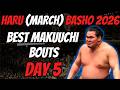 BEST BOUTS of DAY 5 | HARU (MARCH) Basho 2026 | Makkuchi Division | Sumo Wrestling in Japan