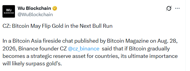 CZ de Binance affirme que Bitcoin pourrait surpasser l'or en tant qu'actif de réserve principal pour cette raison ⋆ ZyCrypto CZ de Binance affirme que Bitcoin pourrait surpasser l'or en tant qu'actif de réserve principal pour cette raison ⋆ ZyCrypto